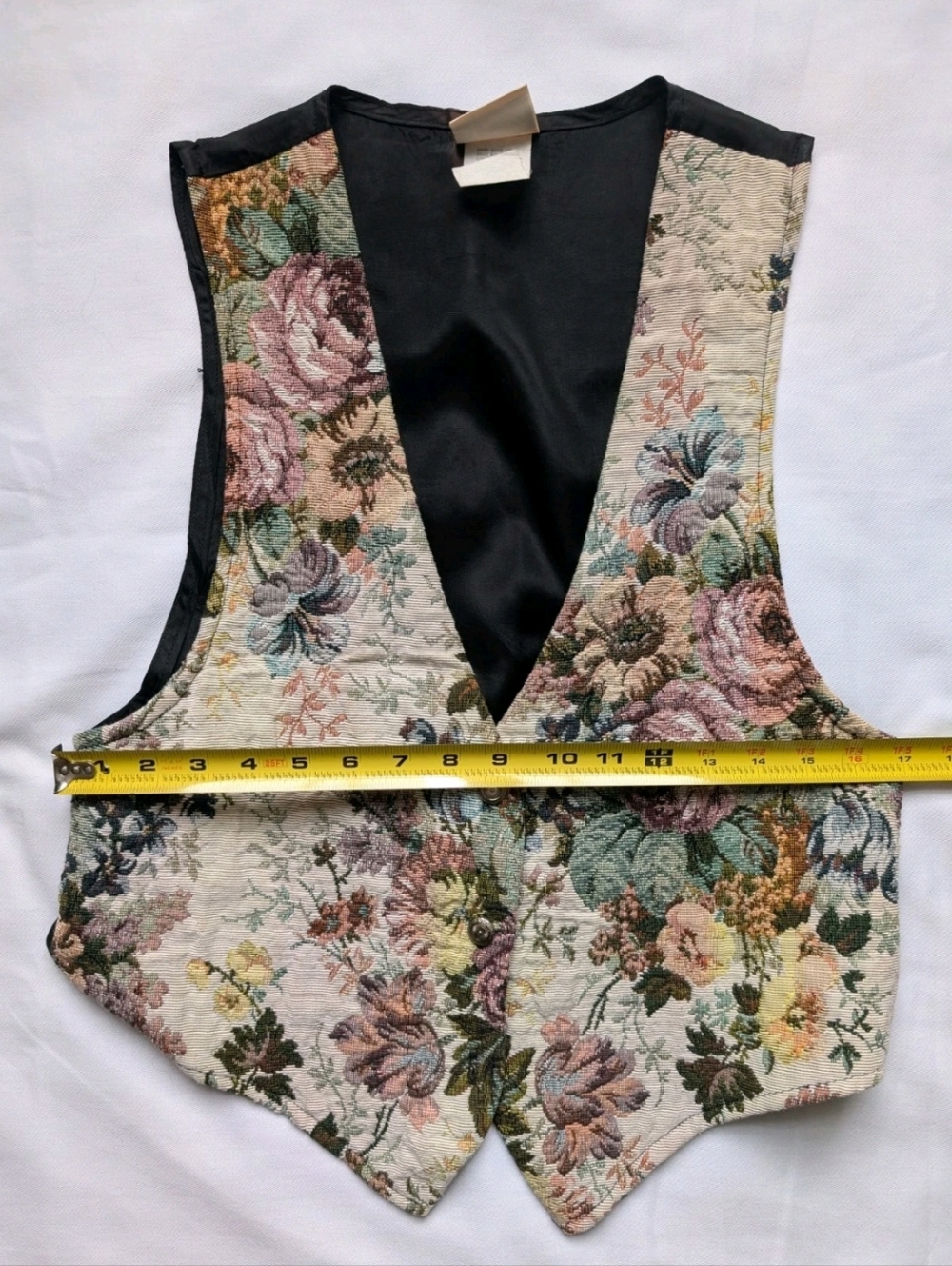 Vintage Huntington Ridge Floral Tapestry Vest Women’s M 12-14 V-Neck Gold Button - Picture 10 of 16